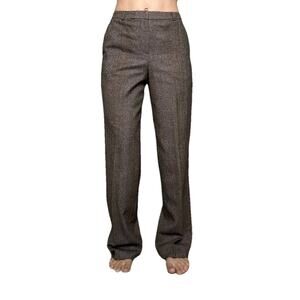 Vintage Talbots Brown Tan Houndstooth Wool Women Trouser Pants Size 2P